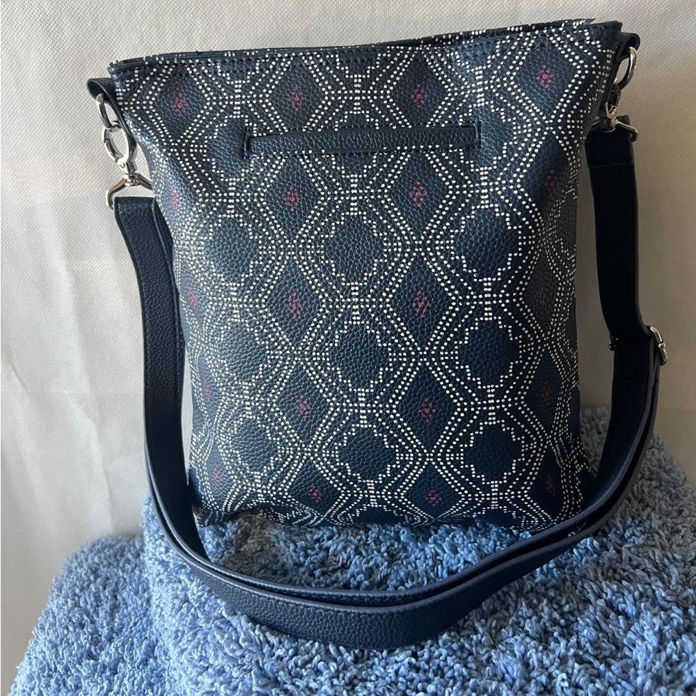 Thirty - One Navy Patterned Crossbody Bag with Adjustable Strap